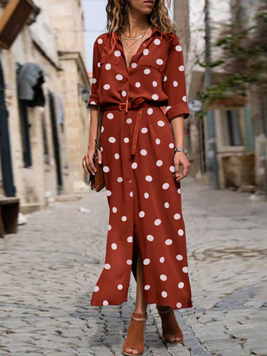 Stunncal Polka Dot Maxi Shirt Dress