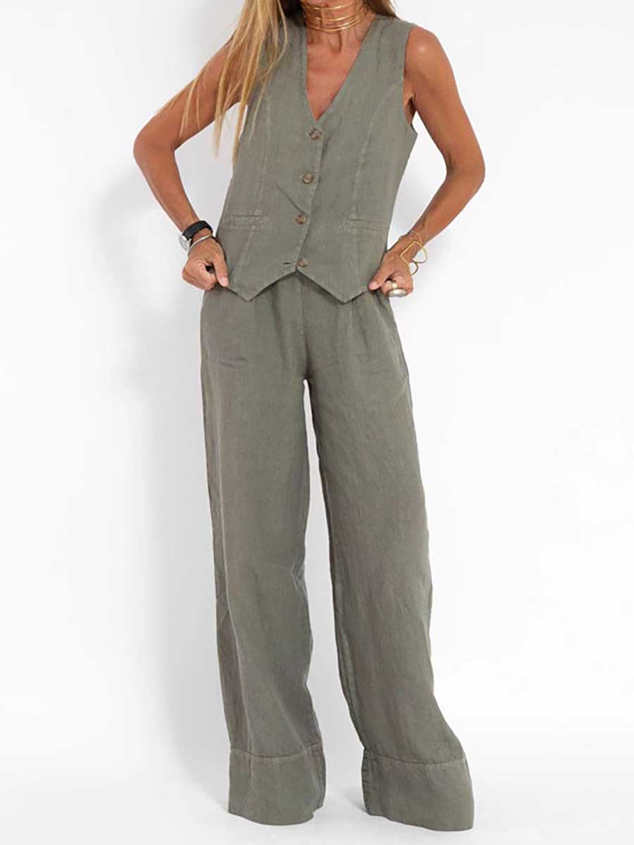 Stunncal Fashion vest pants collage patchwork cotton leisure suit