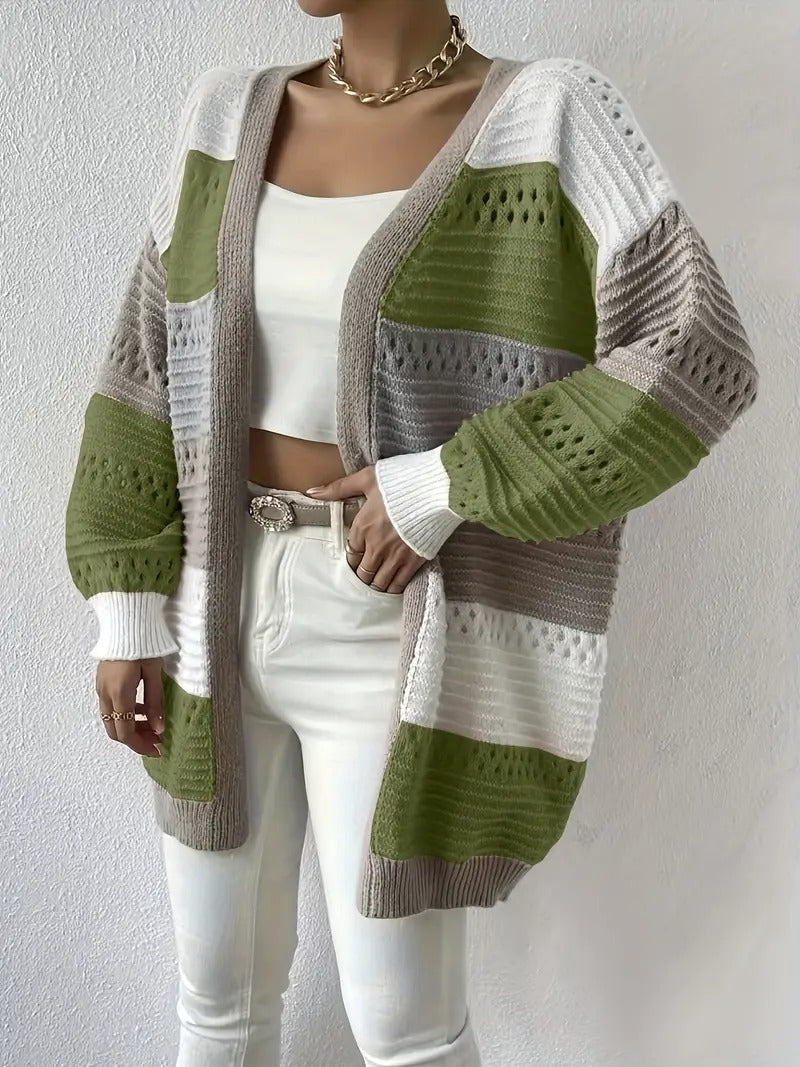 Stunncal Cut Out Color Block Knit Cardigan