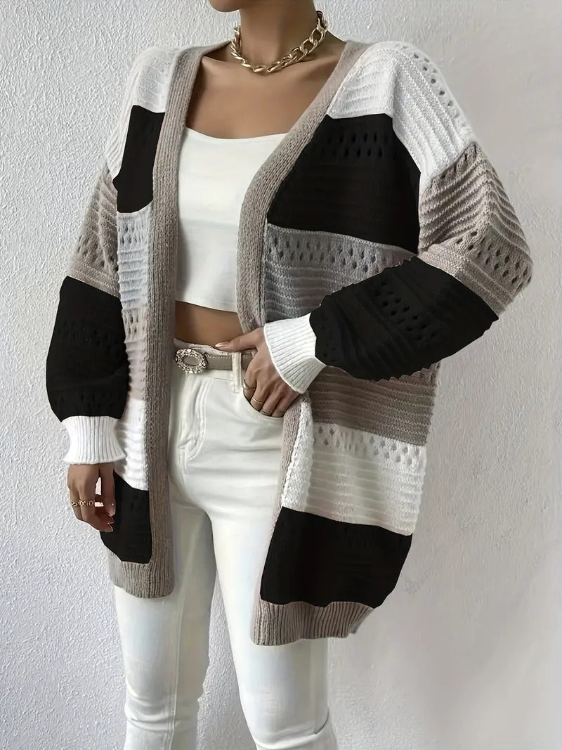 Stunncal Cut Out Color Block Knit Cardigan