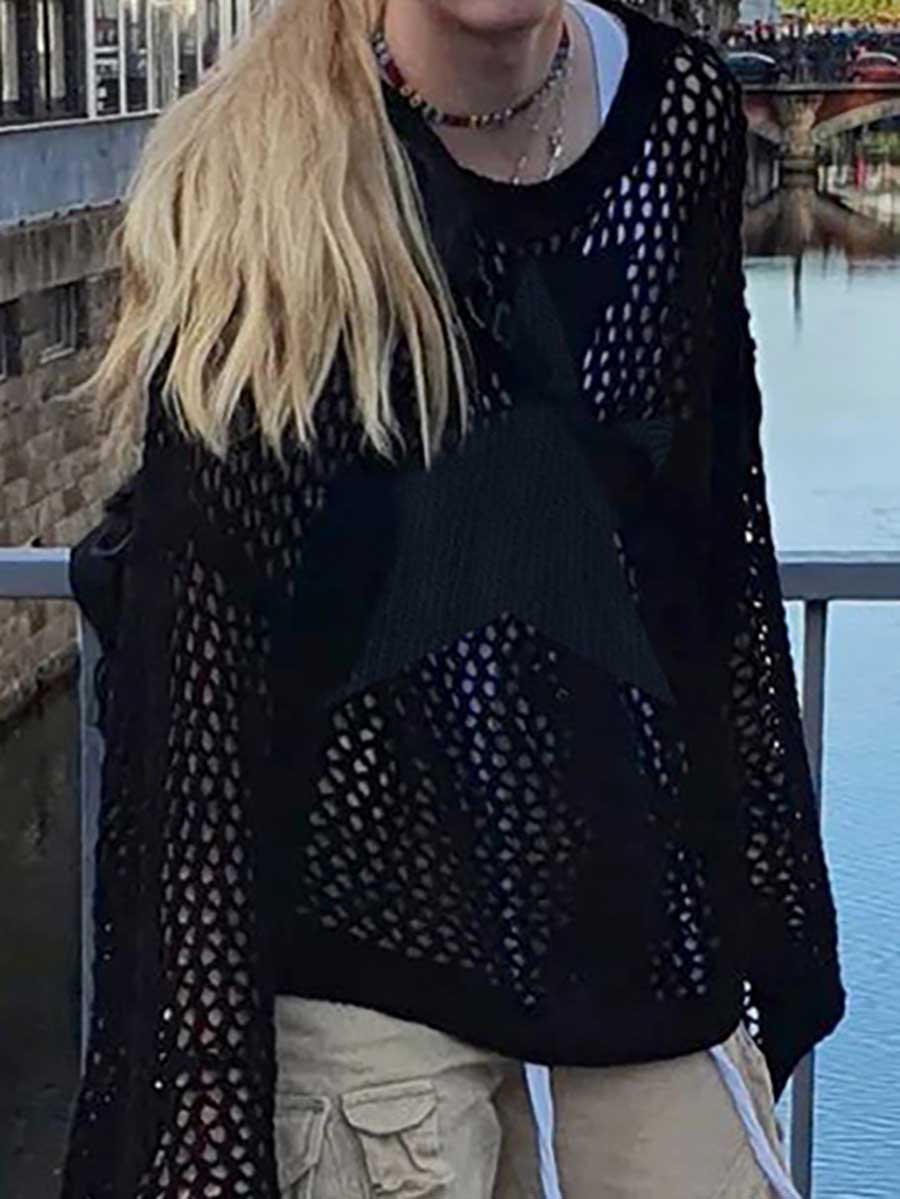 Stunncal Slouchy Style Star Loose Long Sleeve Knit Sweater