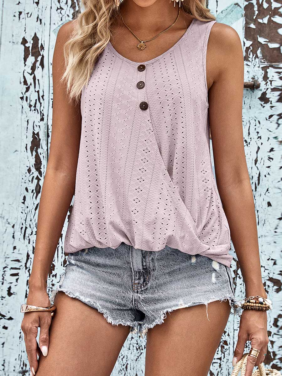 Stunncal V-neck Cutout Jacquard Vest Top