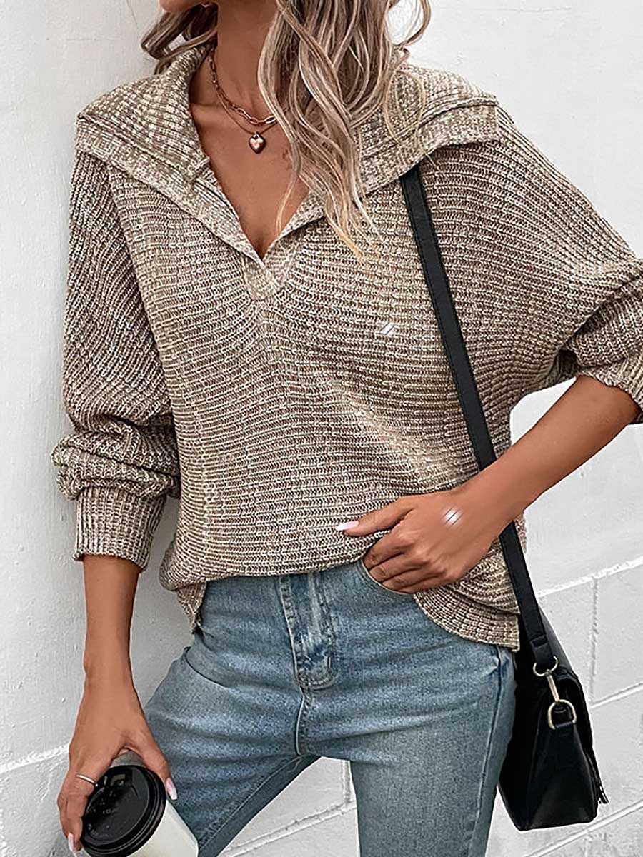 Stunncal Solid Color Long Sleeve Lapel Sweater