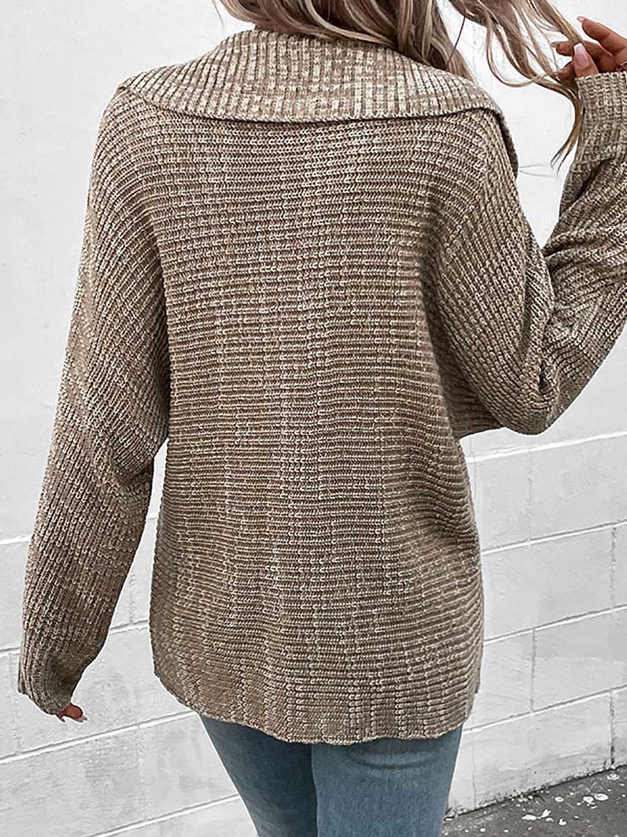 Stunncal Solid Color Long Sleeve Lapel Sweater