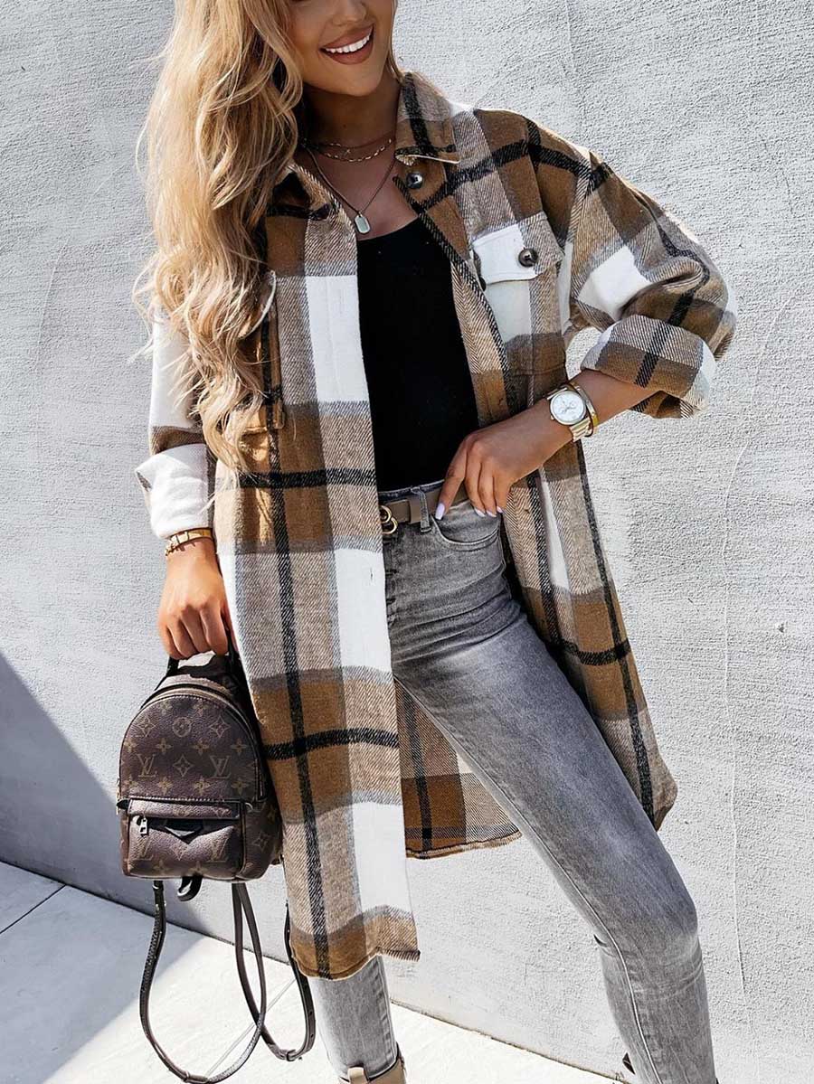 Stunncal Plaid Tweed Mid-Length Jacket