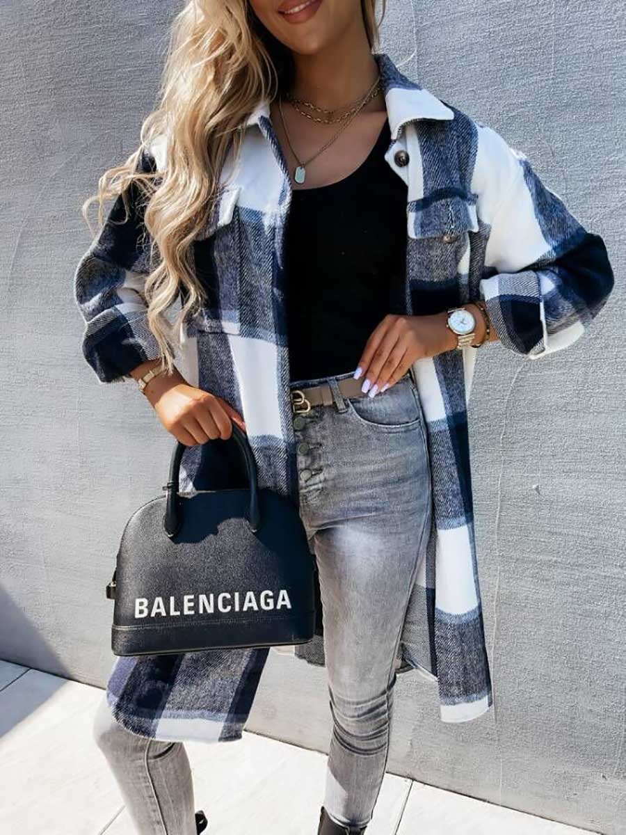 Stunncal Plaid Tweed Mid-Length Jacket