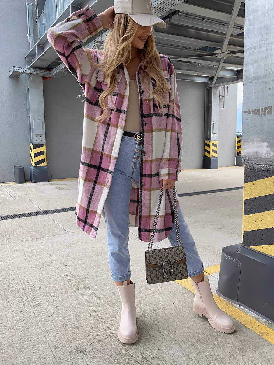 Stunncal Plaid Tweed Mid-Length Jacket