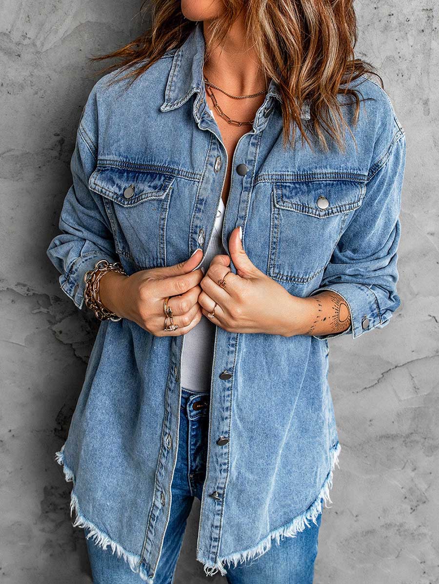 Stunncal Denim Lapel Loose Fit Shirt