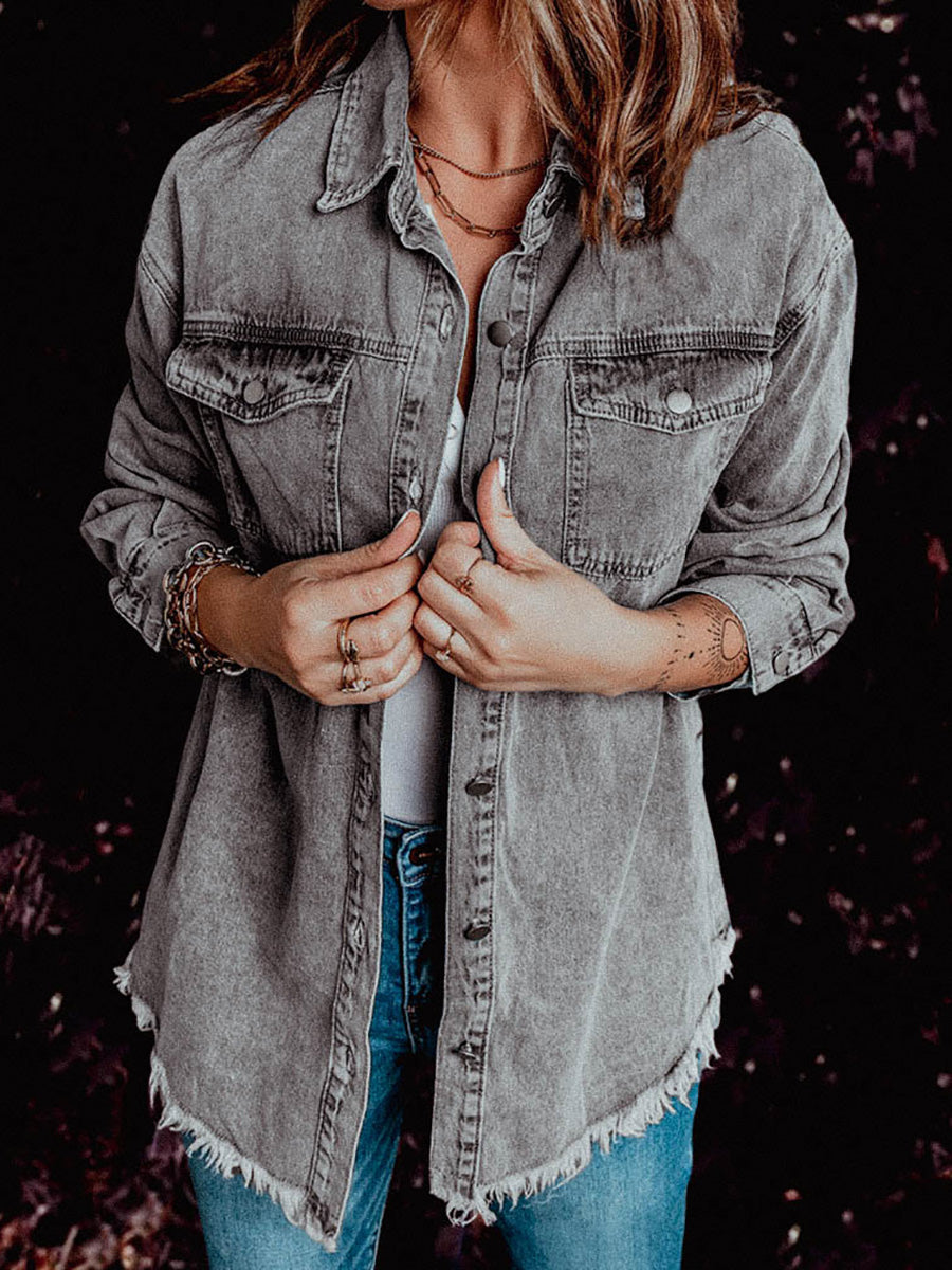 Stunncal Denim Lapel Loose Fit Shirt