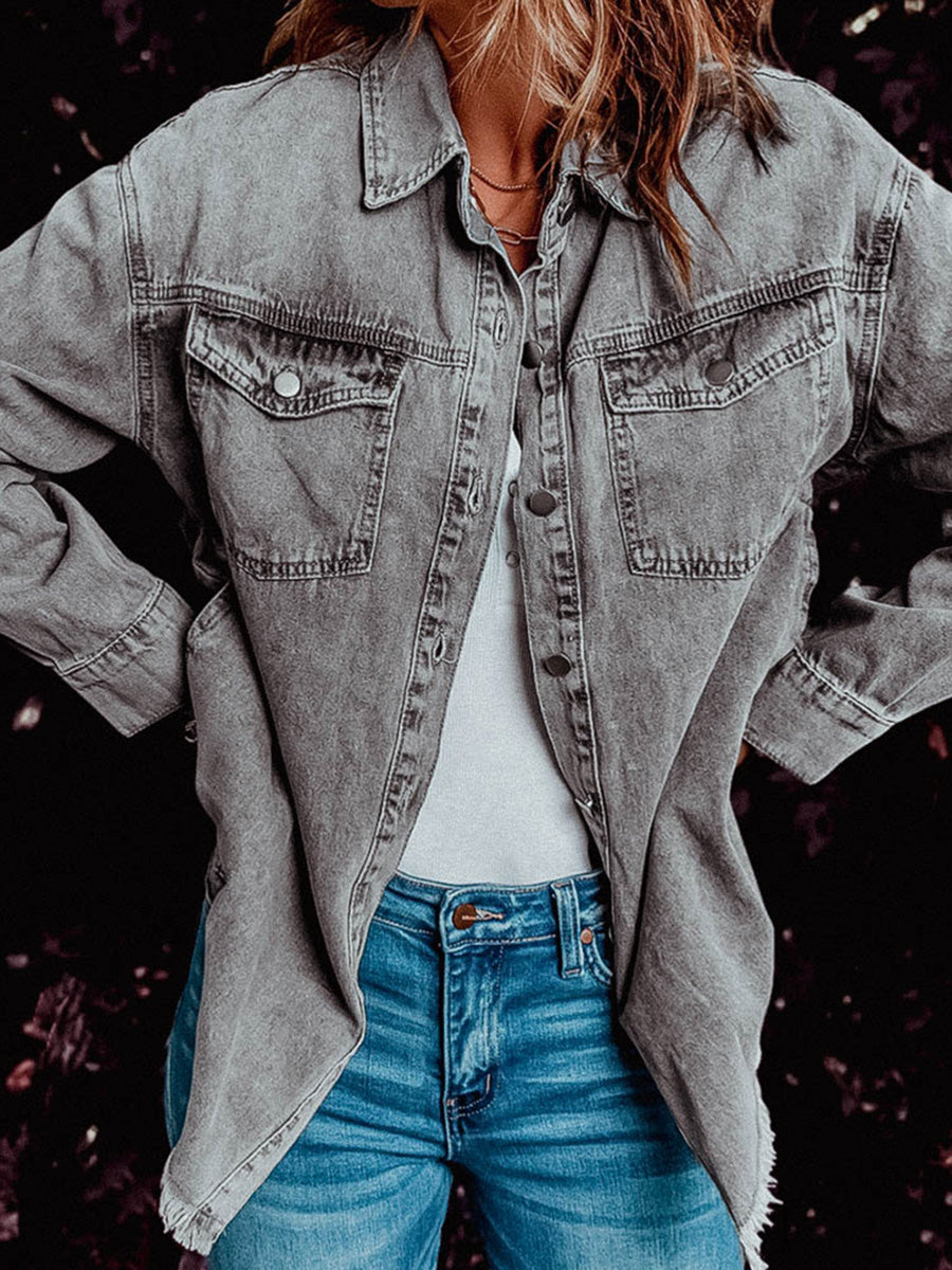 Stunncal Denim Lapel Loose Fit Shirt