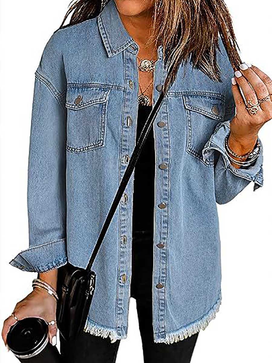 Stunncal Denim Lapel Loose Fit Shirt