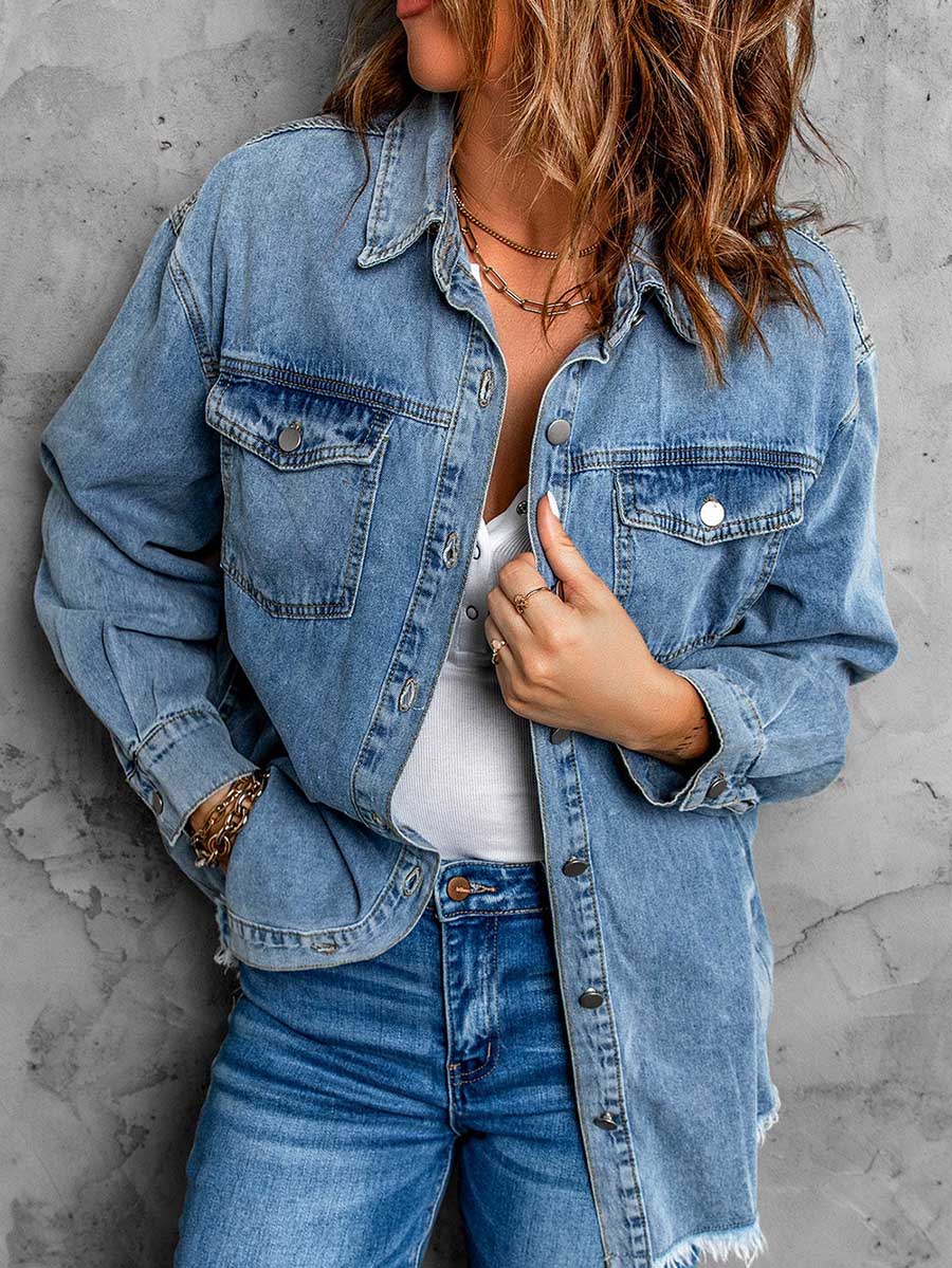 Stunncal Denim Lapel Loose Fit Shirt