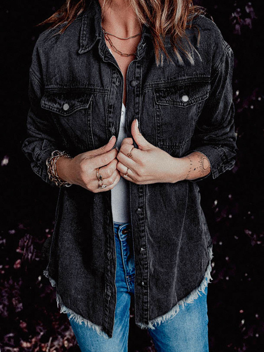 Stunncal Denim Lapel Loose Fit Shirt