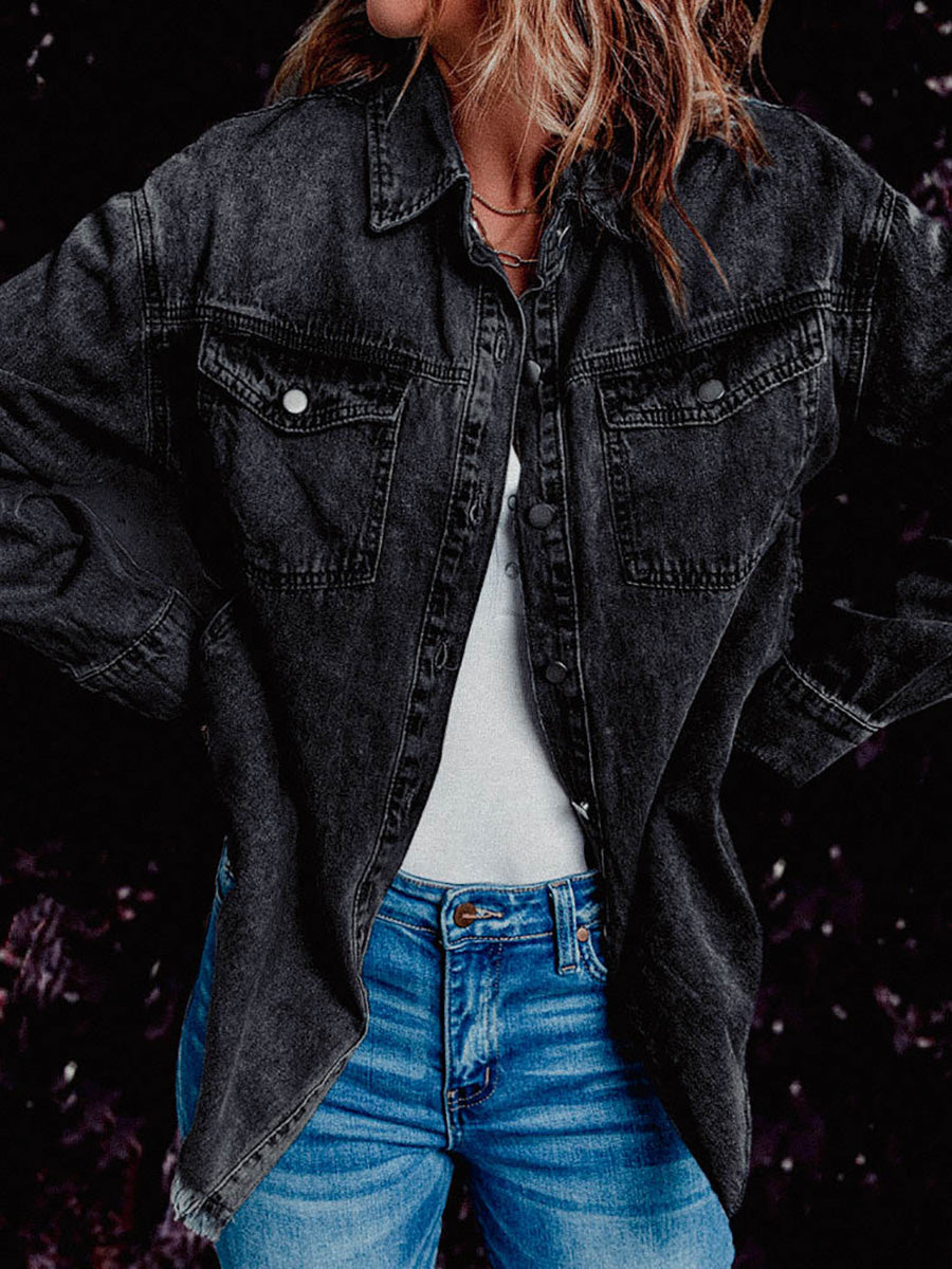 Stunncal Denim Lapel Loose Fit Shirt