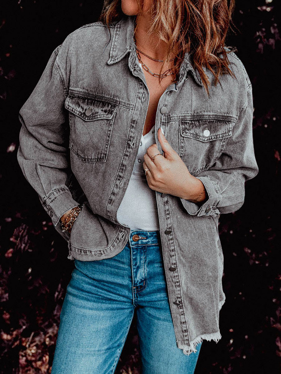 Stunncal Denim Lapel Loose Fit Shirt