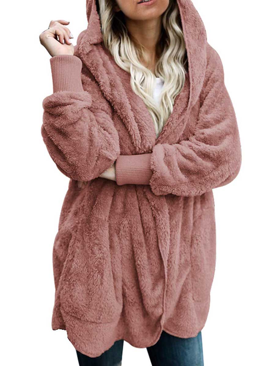 Stunncal Solid Color Fleece Hooded Jacket