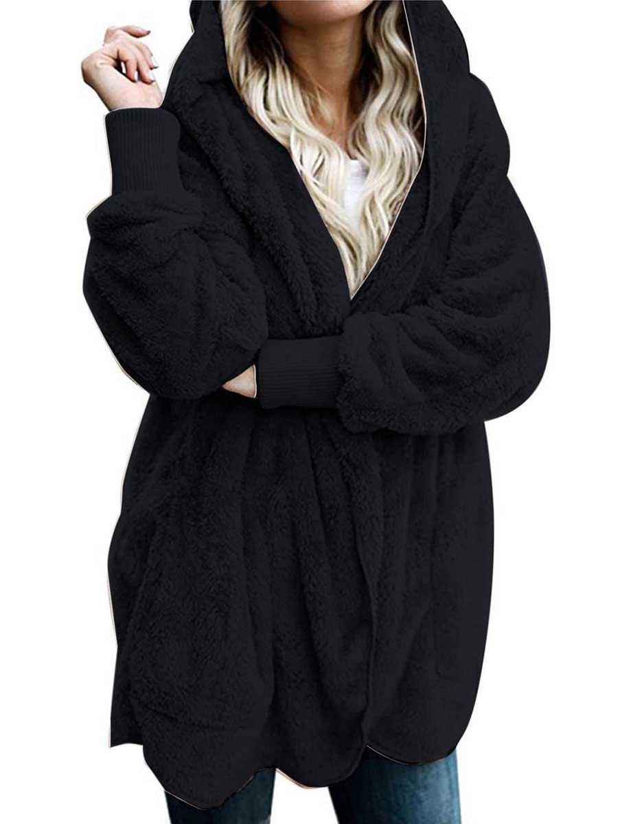 Stunncal Solid Color Fleece Hooded Jacket