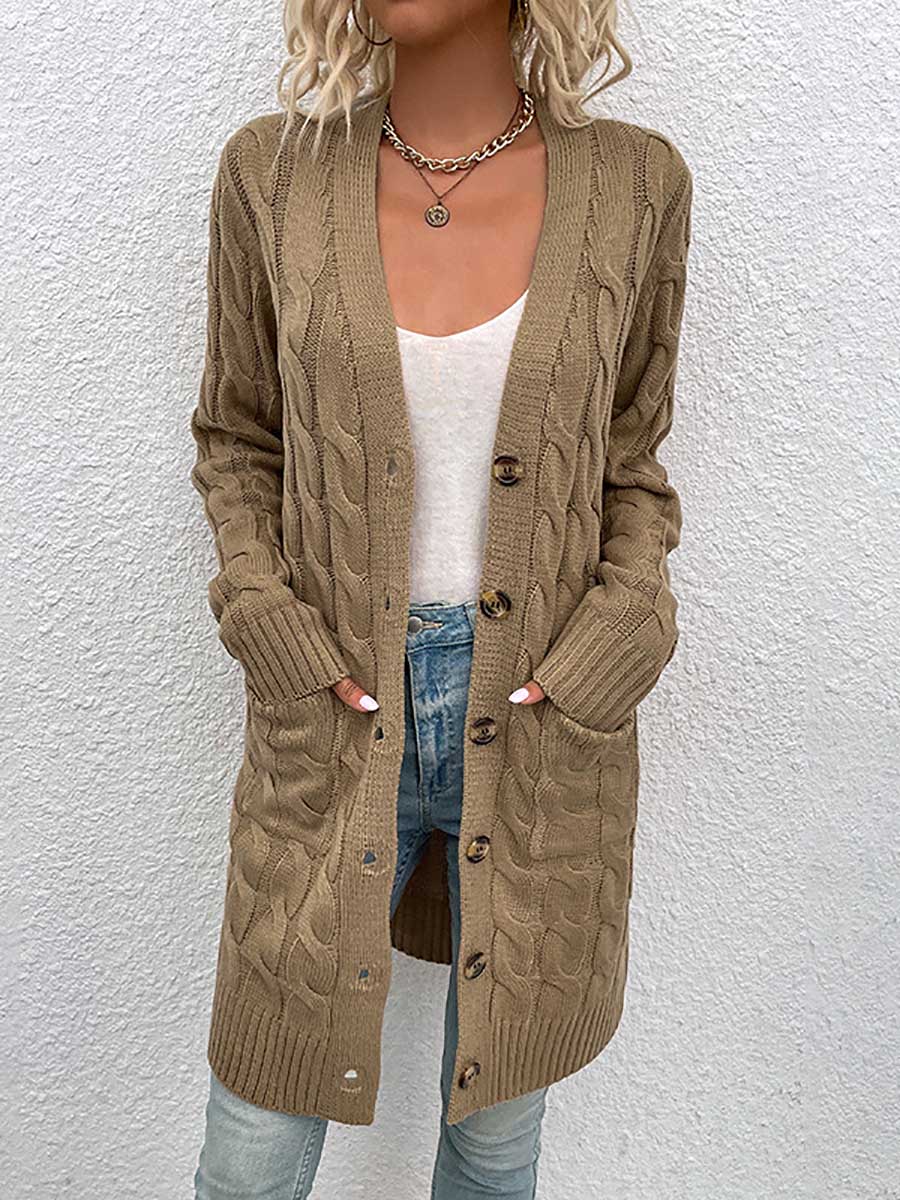 Stunncal Long Twist Sweater Button Cardigan