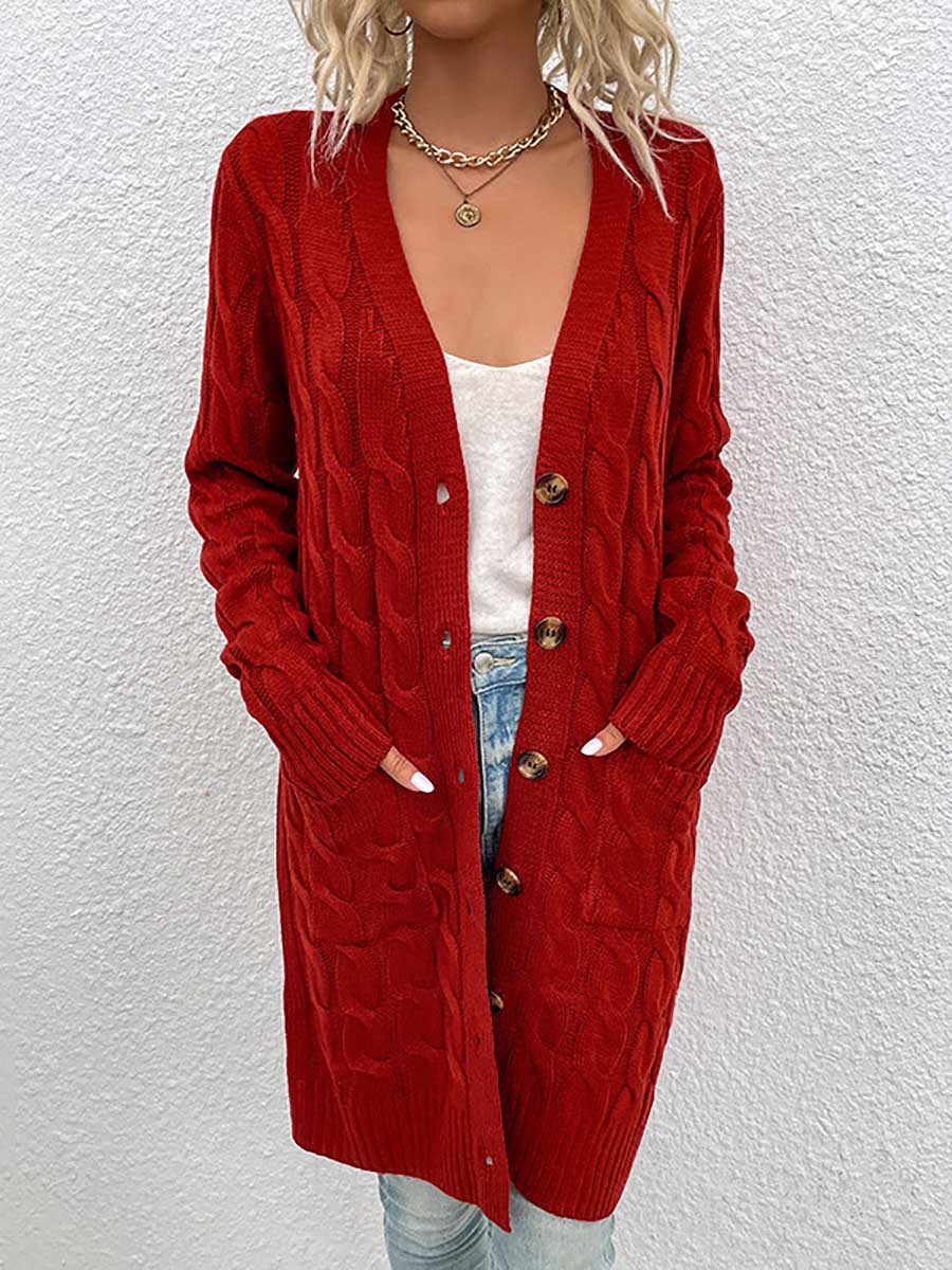 Stunncal Long Twist Sweater Button Cardigan