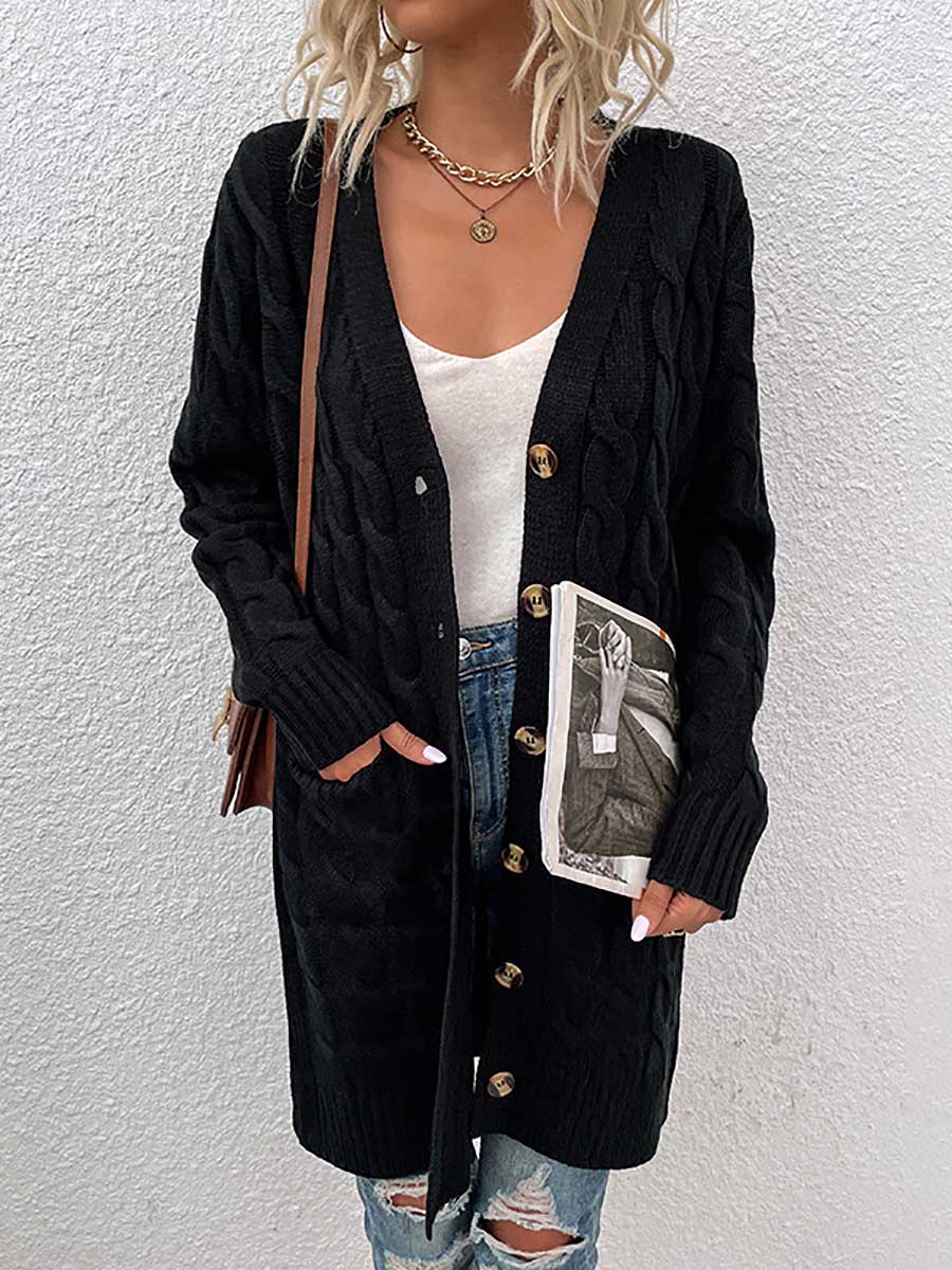 Stunncal Long Twist Sweater Button Cardigan