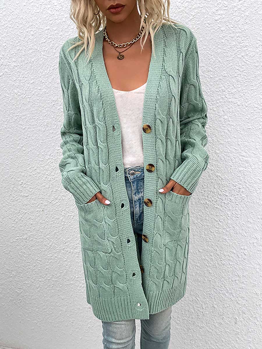 Stunncal Long Twist Sweater Button Cardigan
