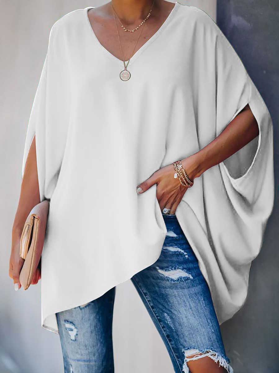 Stunncal Bat Sleeve v-Neck Loose Top