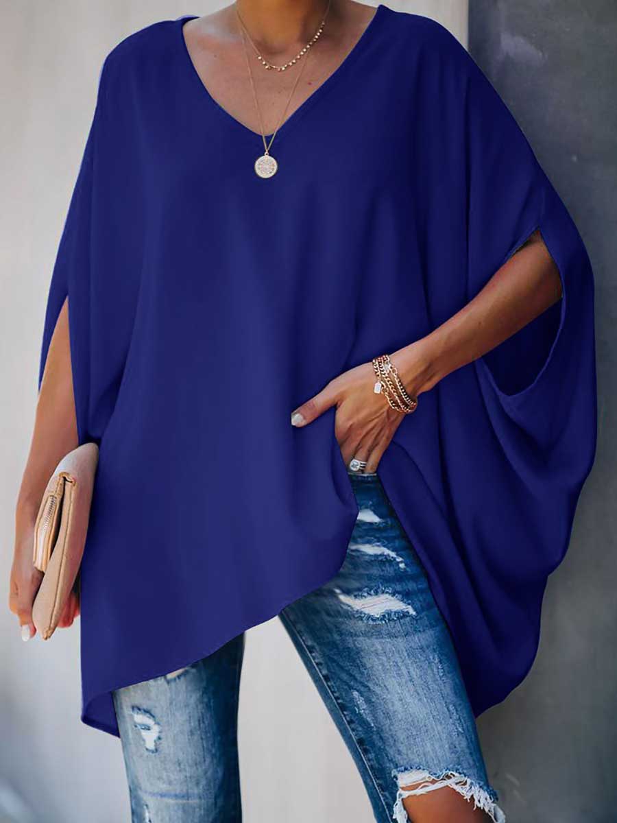 Stunncal Bat Sleeve v-Neck Loose Top