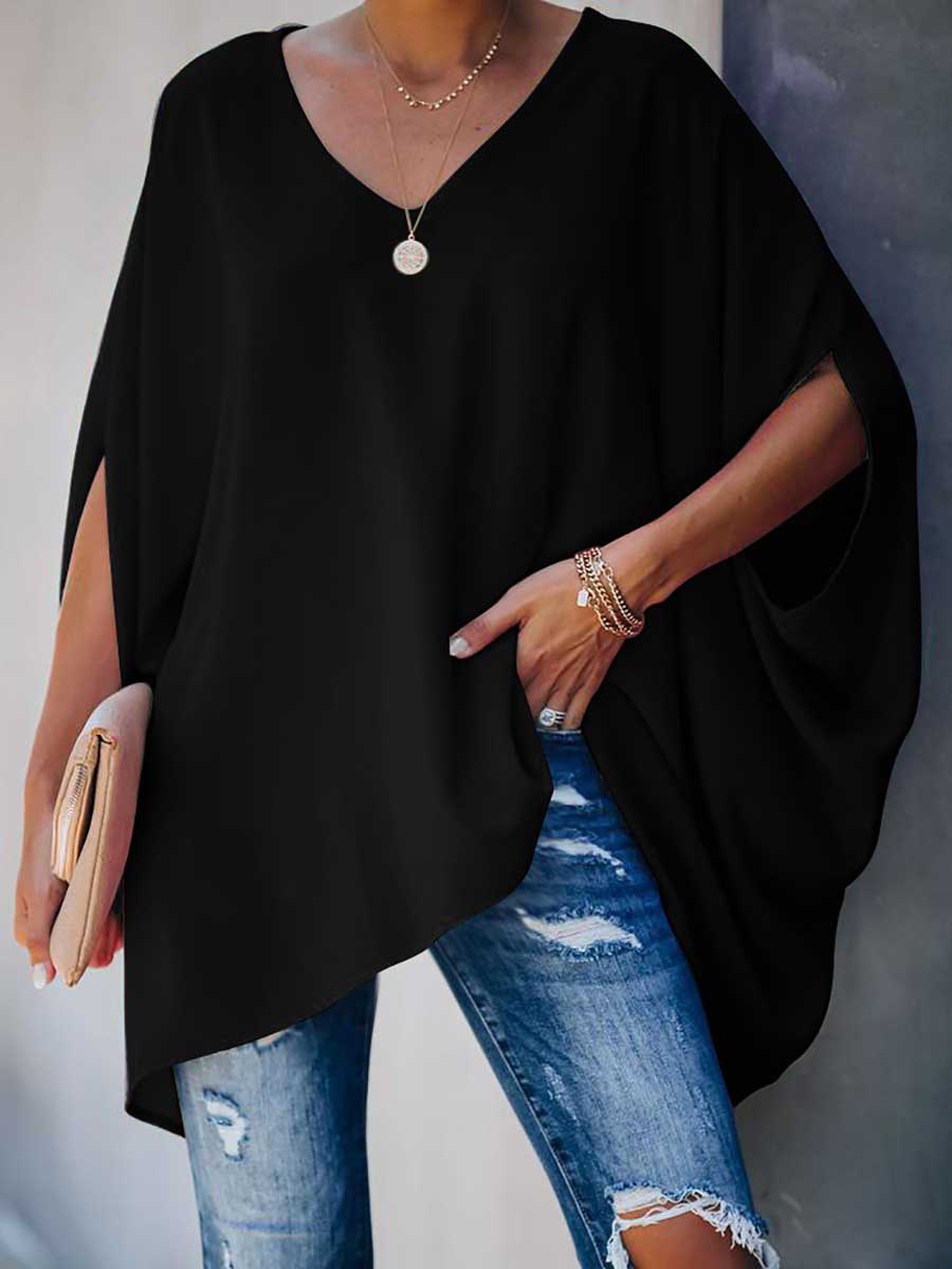 Stunncal Bat Sleeve v-Neck Loose Top