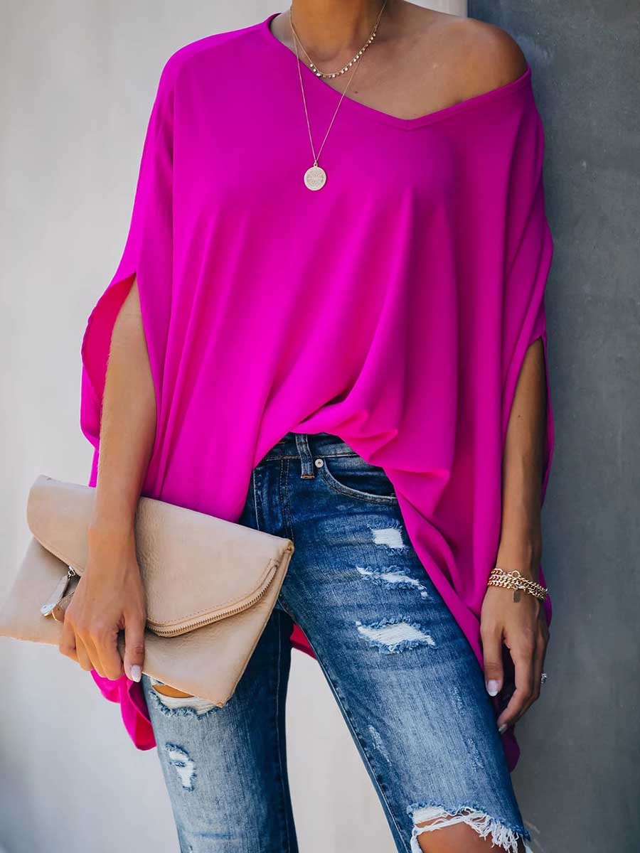 Stunncal Bat Sleeve v-Neck Loose Top