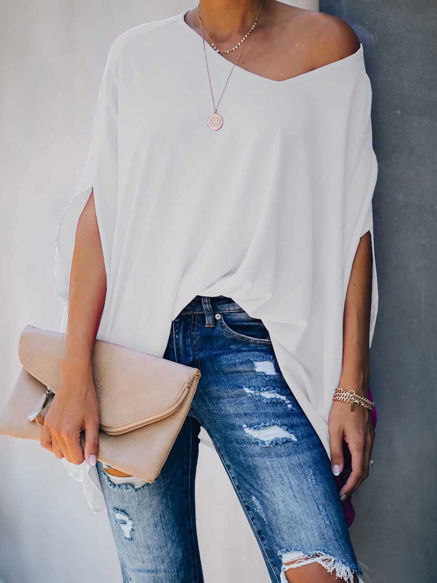 Stunncal Bat Sleeve v-Neck Loose Top