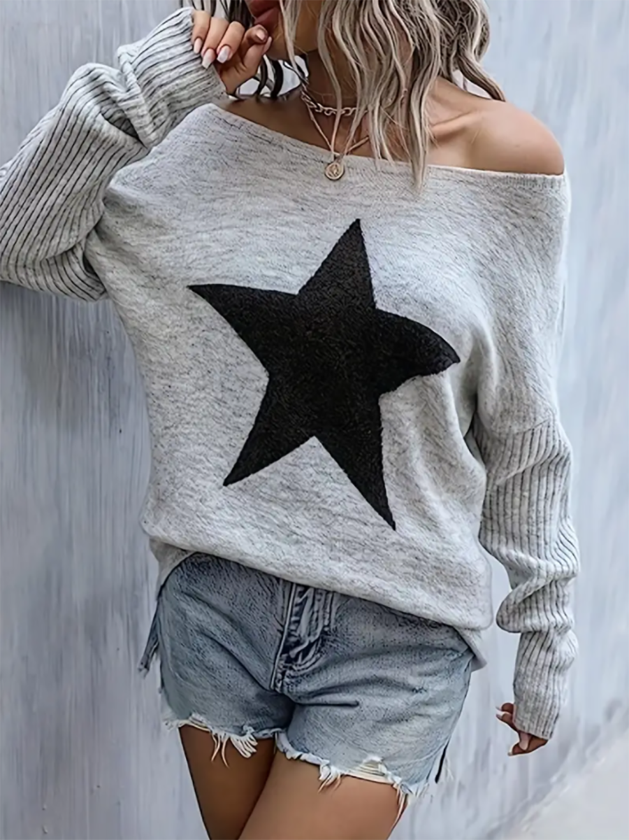 Stunncal Star Pattern Crew Neck Pullover Sweater