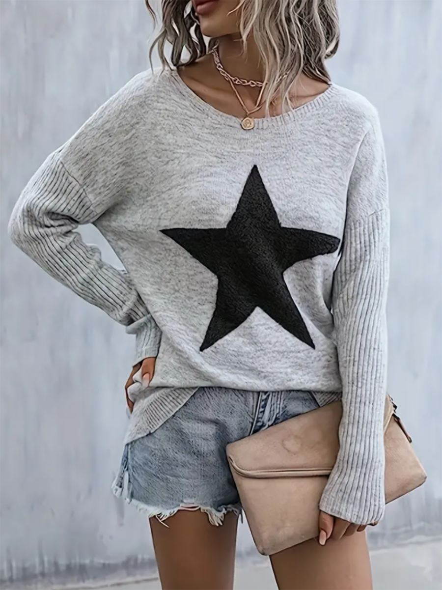 Stunncal Star Pattern Crew Neck Pullover Sweater