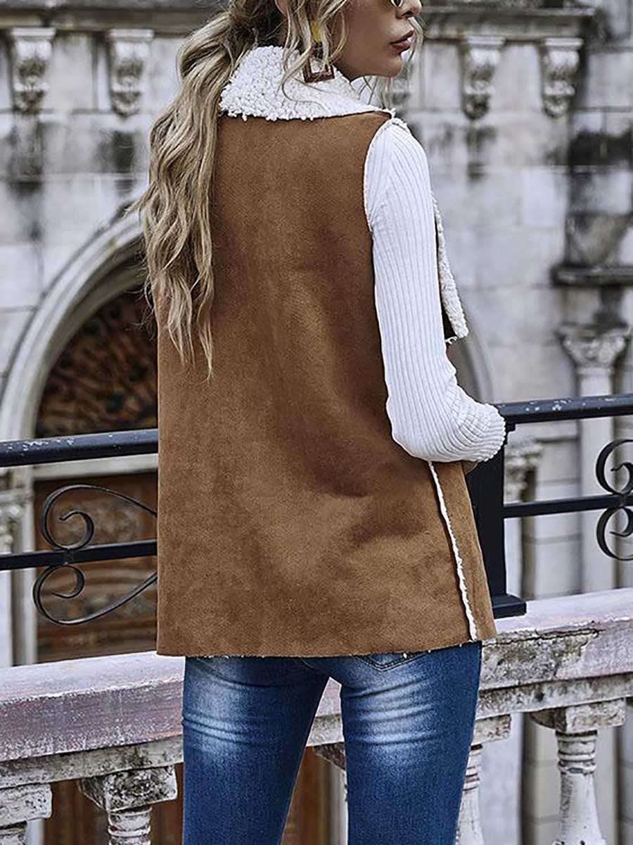 Stunncal Sleeveless Large Lapel Suede Vest