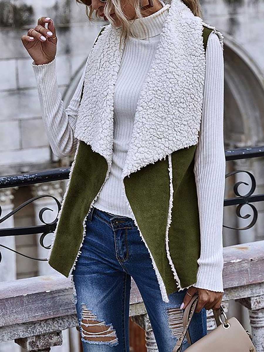 Stunncal Sleeveless Large Lapel Suede Vest