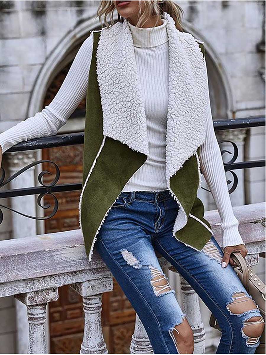 Stunncal Sleeveless Large Lapel Suede Vest