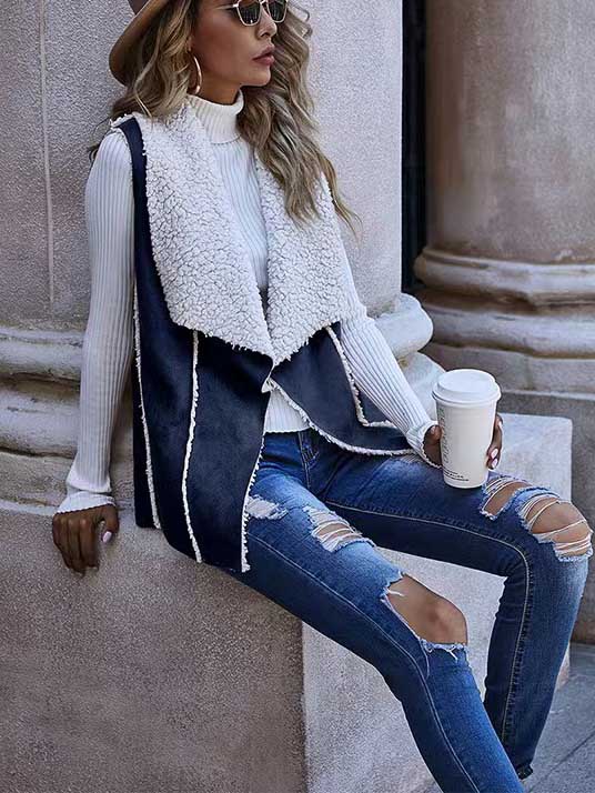 Stunncal Sleeveless Large Lapel Suede Vest