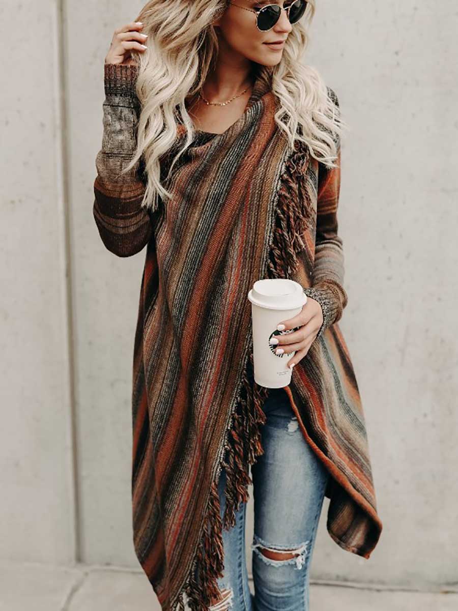 Stunncal Fringed Sweater Knit Jacket