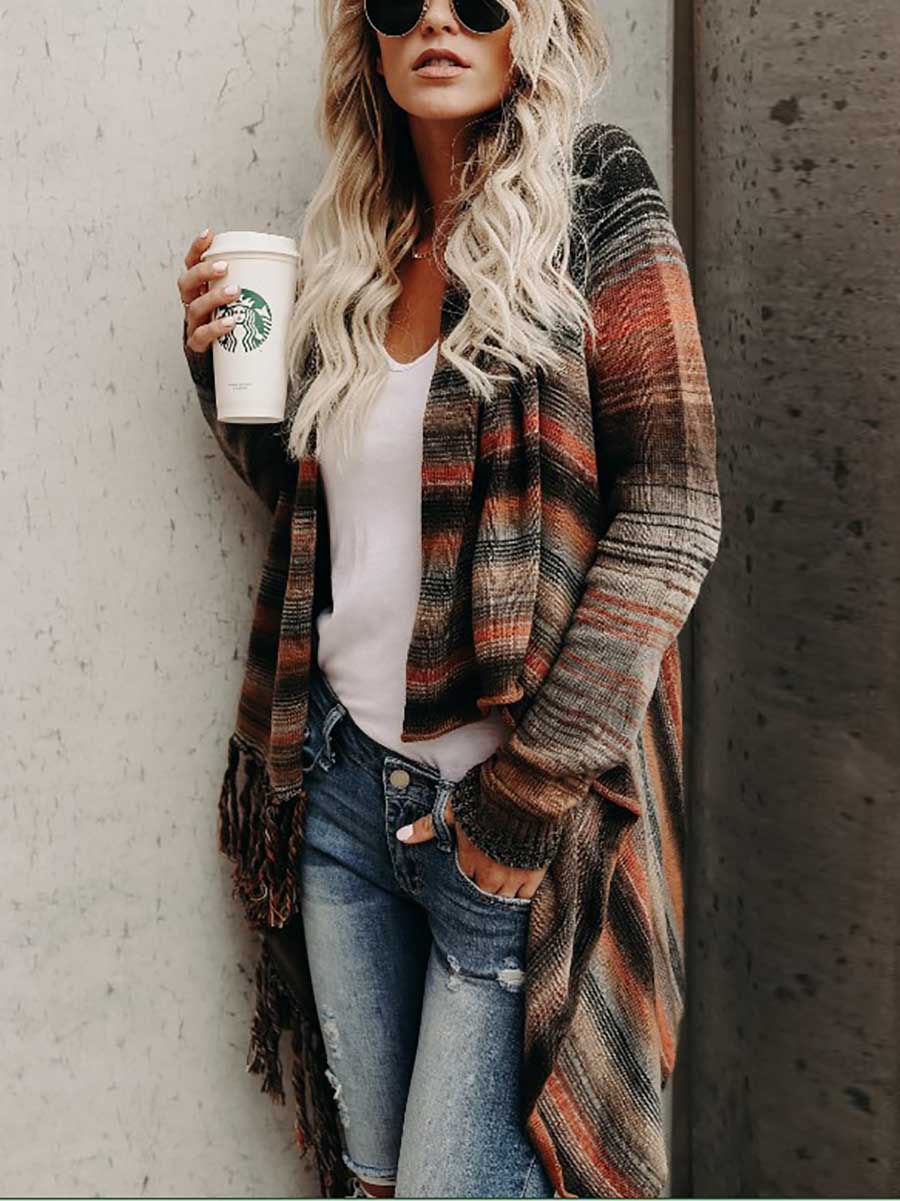 Stunncal Fringed Sweater Knit Jacket