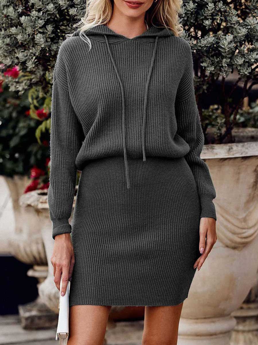 Stunncal Solid Color Hooded Waisted Knit Wrap Skirt