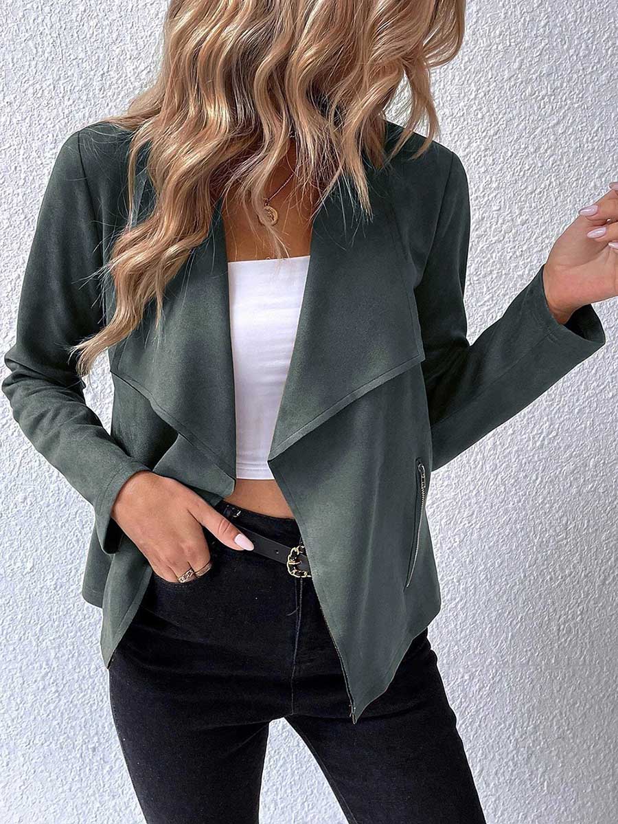 Stunncal Leather Velvet Lapel Long Sleeve Zipper Jacket