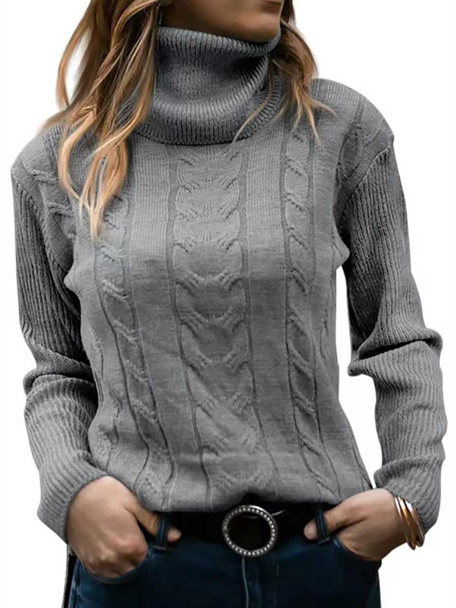 Stunncal Turtleneck Knit Vintage Long Sleeve Sweater