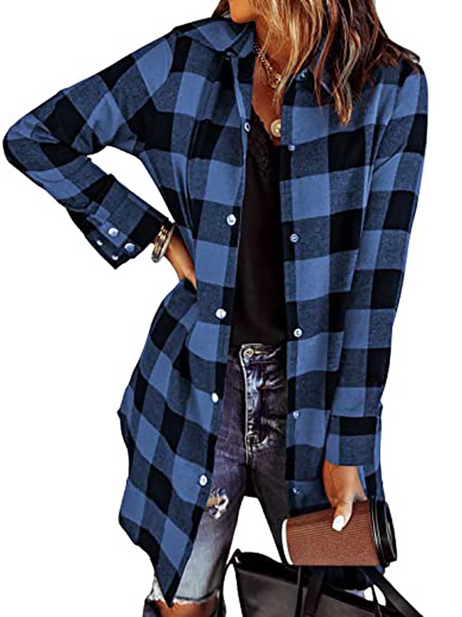 Stunncal Lapel Buttoned Plaid Shirt Jacket