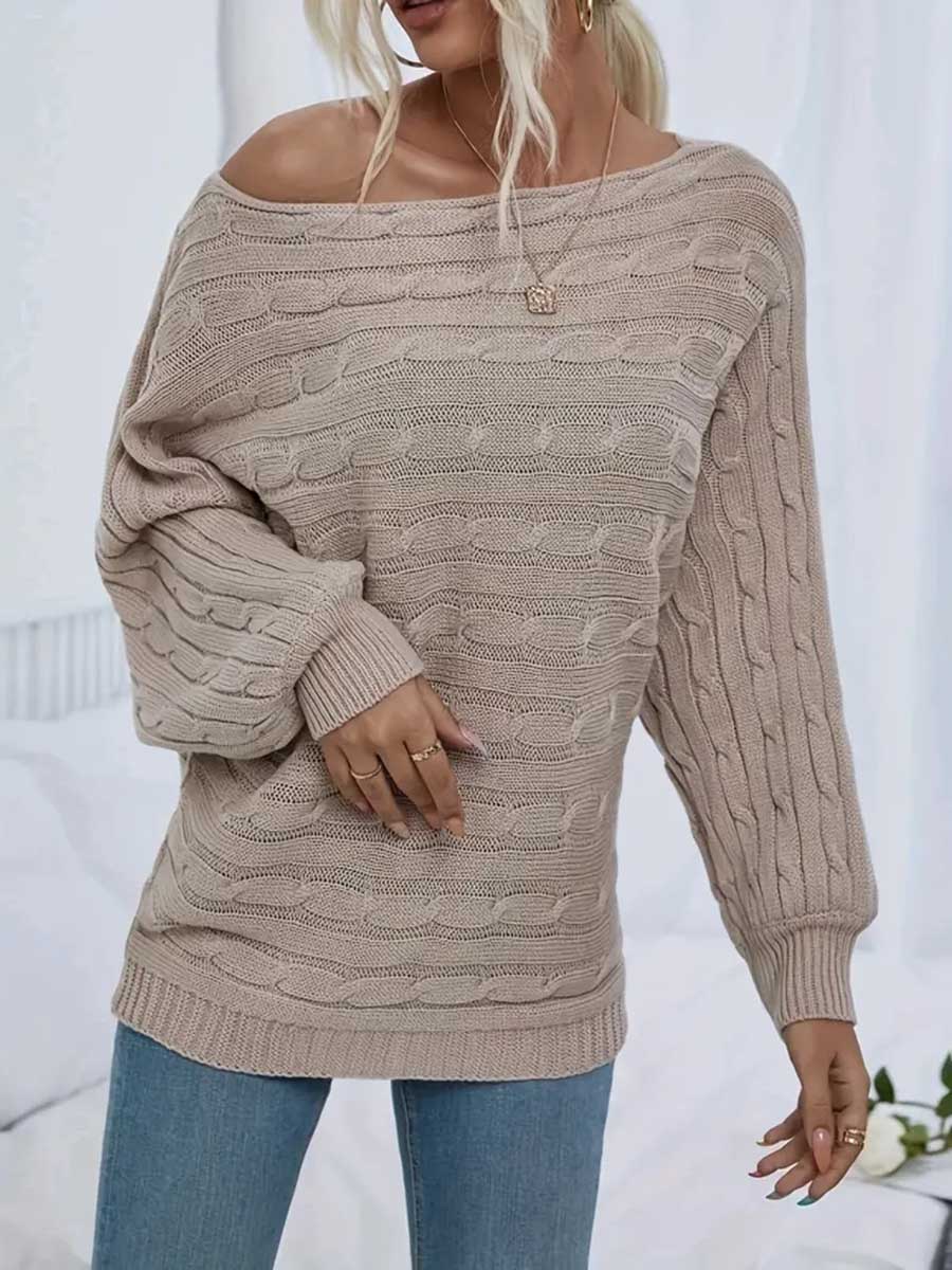 Stunncal Strapless Sweater Stranded Knit Loose Pullover