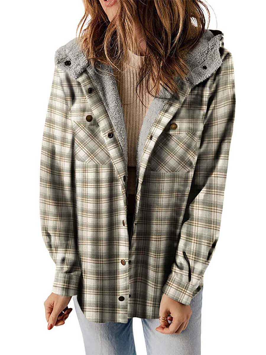 Stunncal Plaid Long Sleeve Shirt Hooded Thickened Jacket