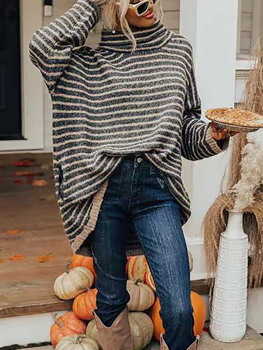 Stunncal Loose Pullover Striped Sweater Knit Sweater