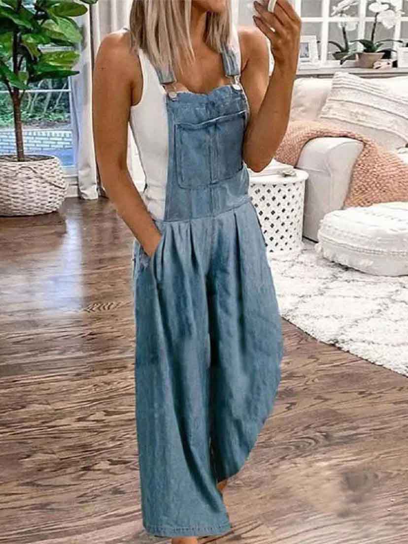 Stunncal Casual Fashion Loose Denim Jumpsuit