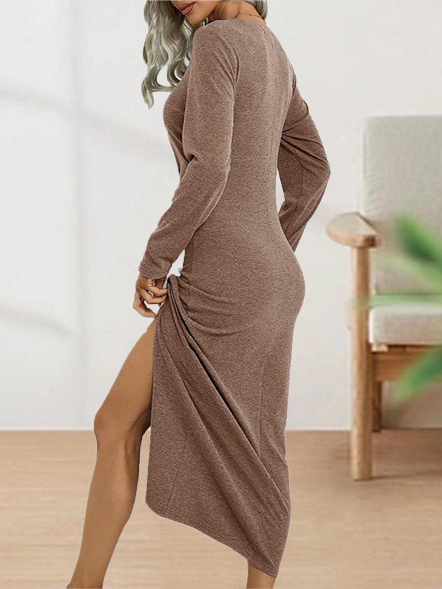 Stunncal Sweet Elegant Solid Fold O Neck Sheath Dresses(4 Colors)