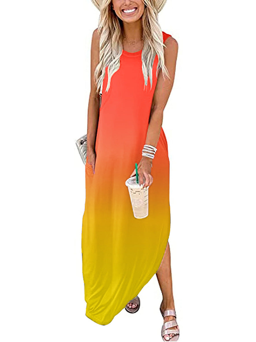 Stunncal Round Neck Sleeveless Gradient Color Dress