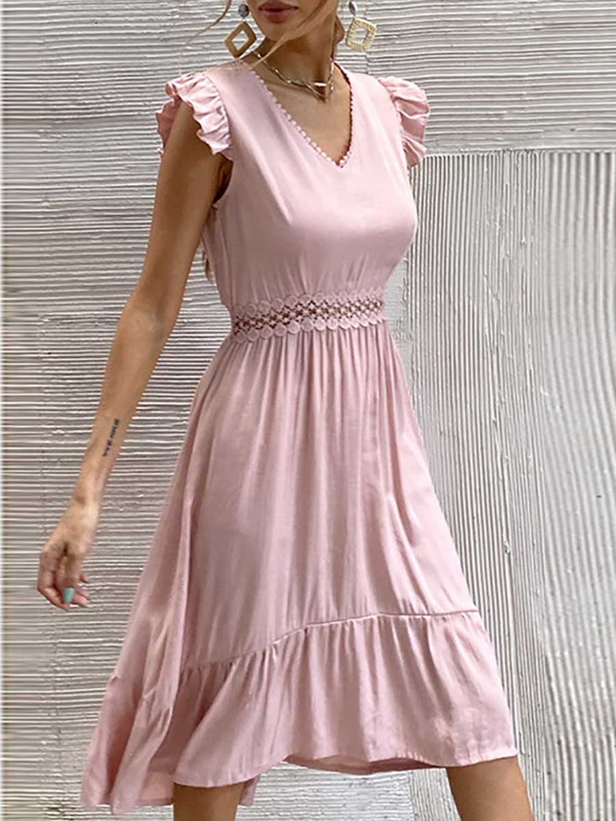 Stunncal Fashion Casual Solid Split Joint V Neck Irregular Dresses