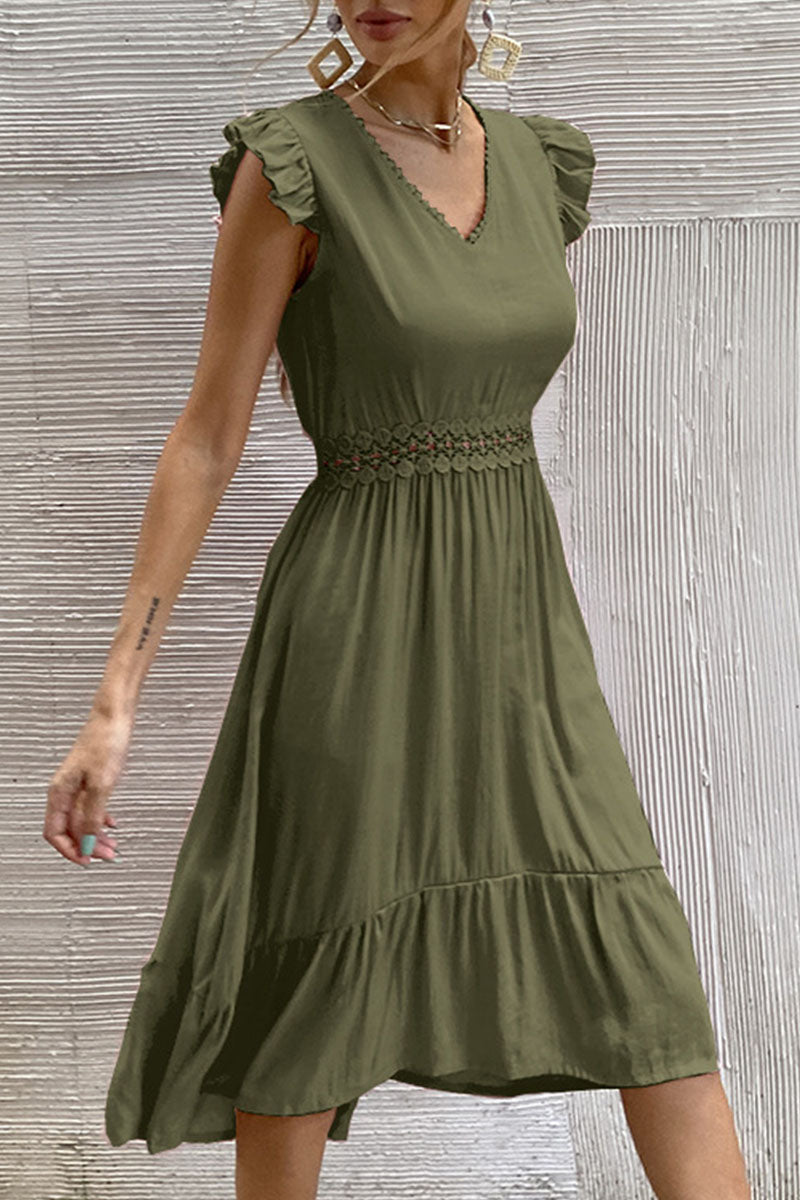 Stunncal Fashion Casual Solid Split Joint V Neck Irregular Dresses